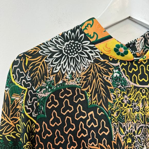 Vintage 60s 70s City Scene Maxi Dress Abstract Floral Boho Long Sleeve Medium - Picture 6 of 12